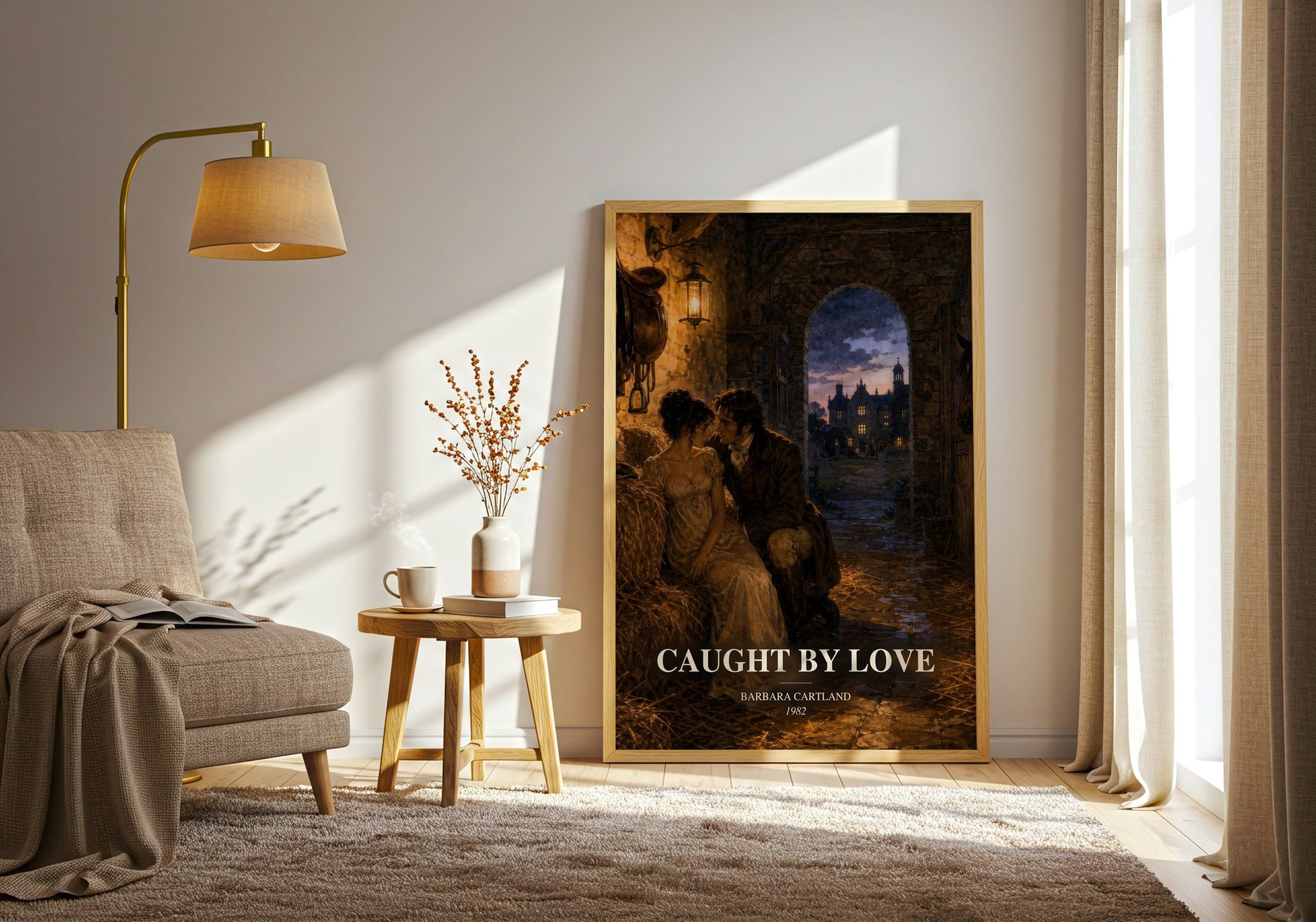 Caught By Love watercolour print in frame leaning in hallway – romance wall art