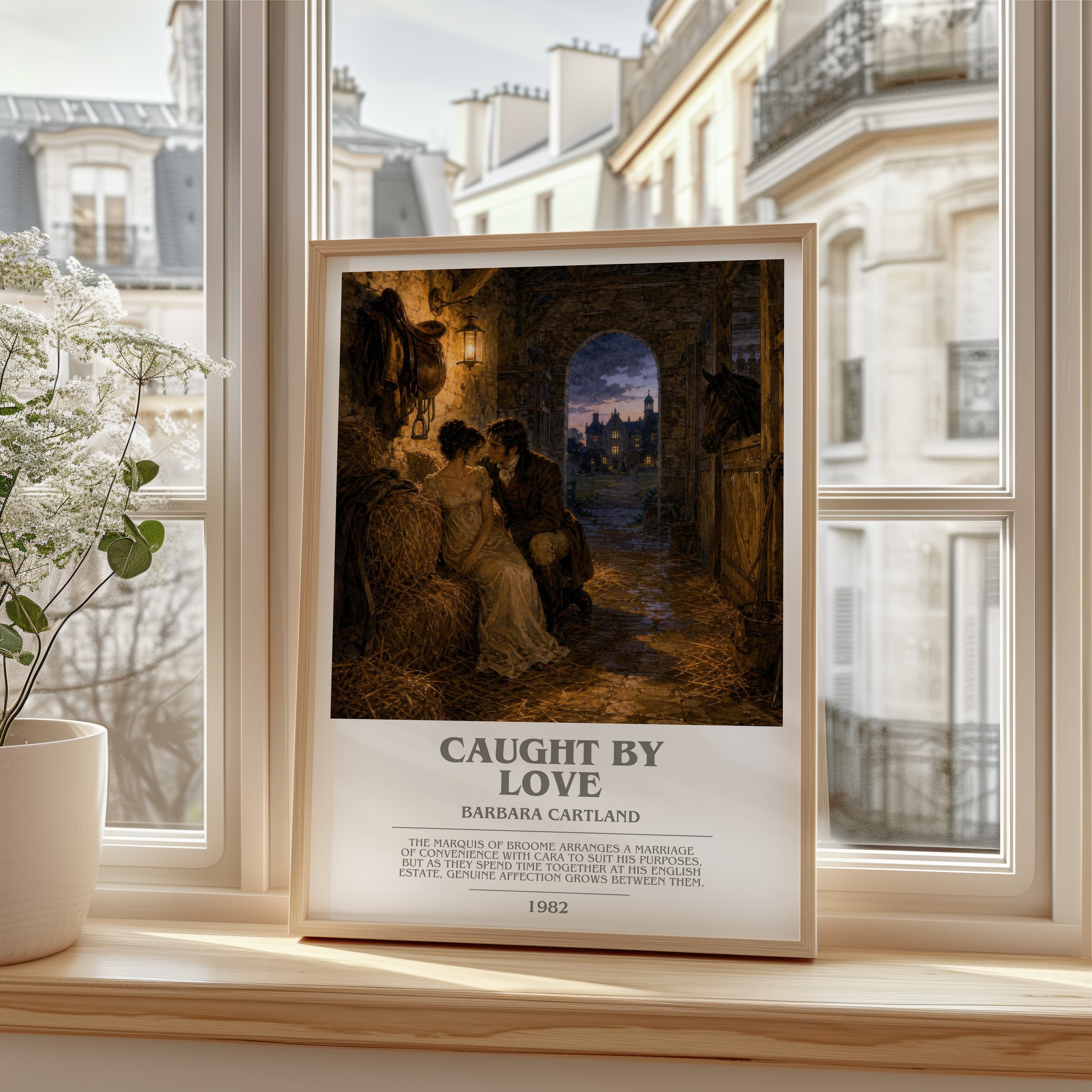 Caught By Love bookish poster colour and style options – Barbara Cartland book art
