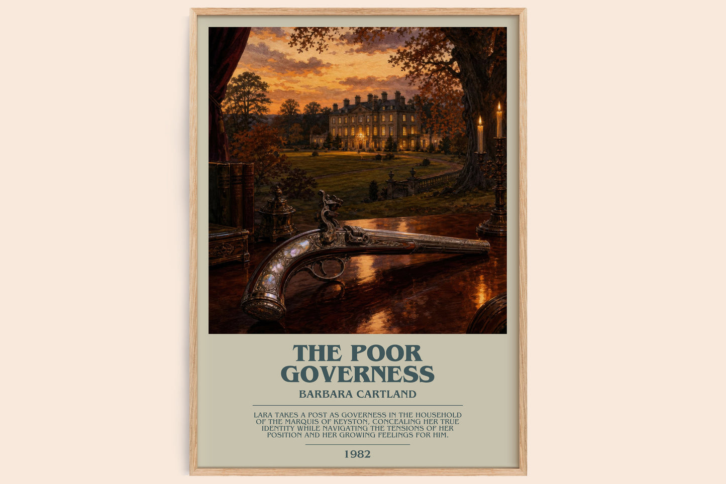 The Poor Governess bookish book poster by Barbara Cartland – framed literary art print
