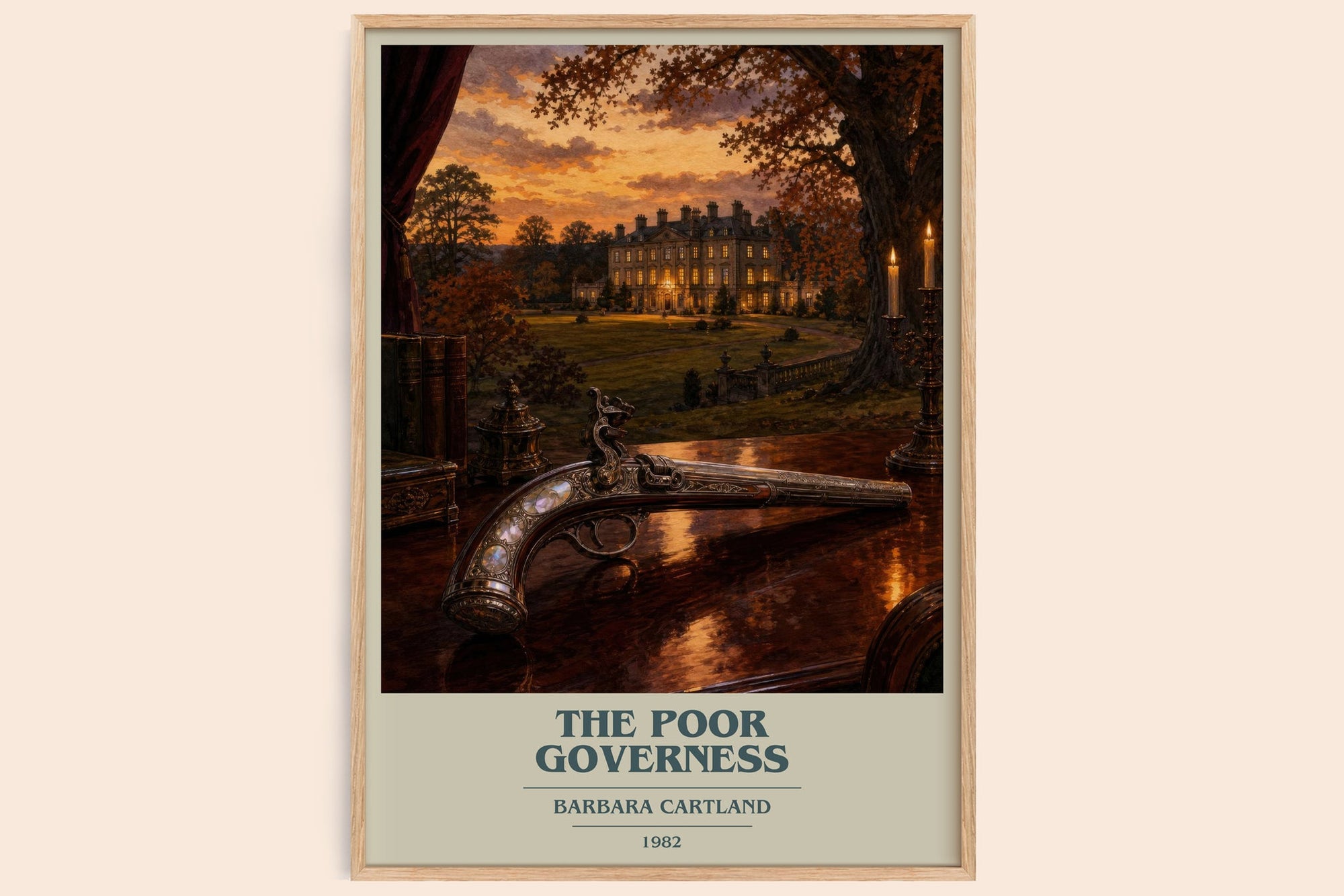 The Poor Governess book cover book poster by Barbara Cartland – framed literary art print