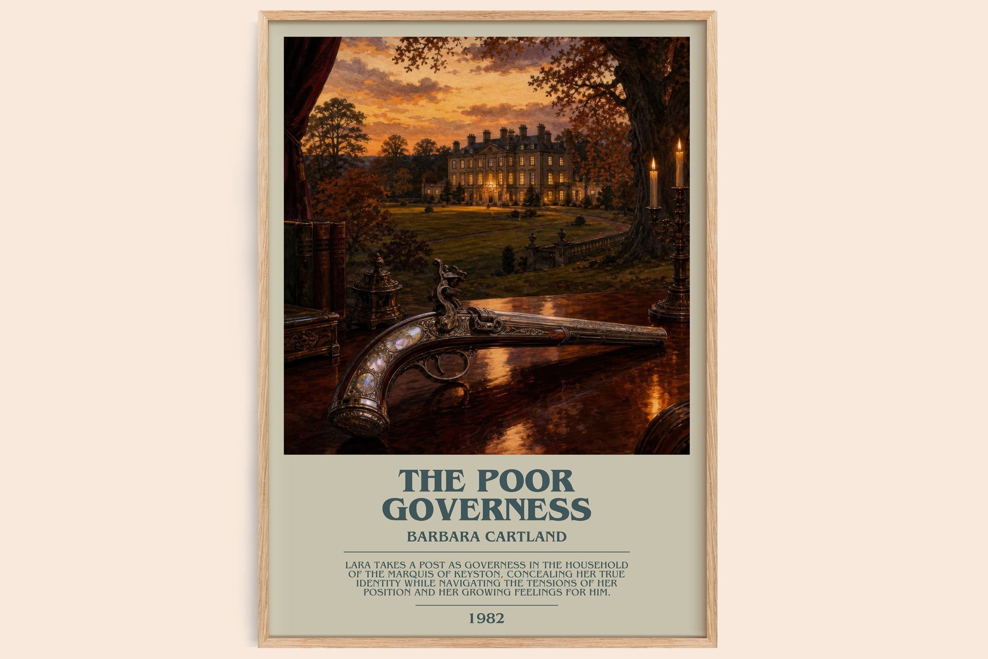 The Poor Governess bookish book poster by Barbara Cartland – framed literary art print