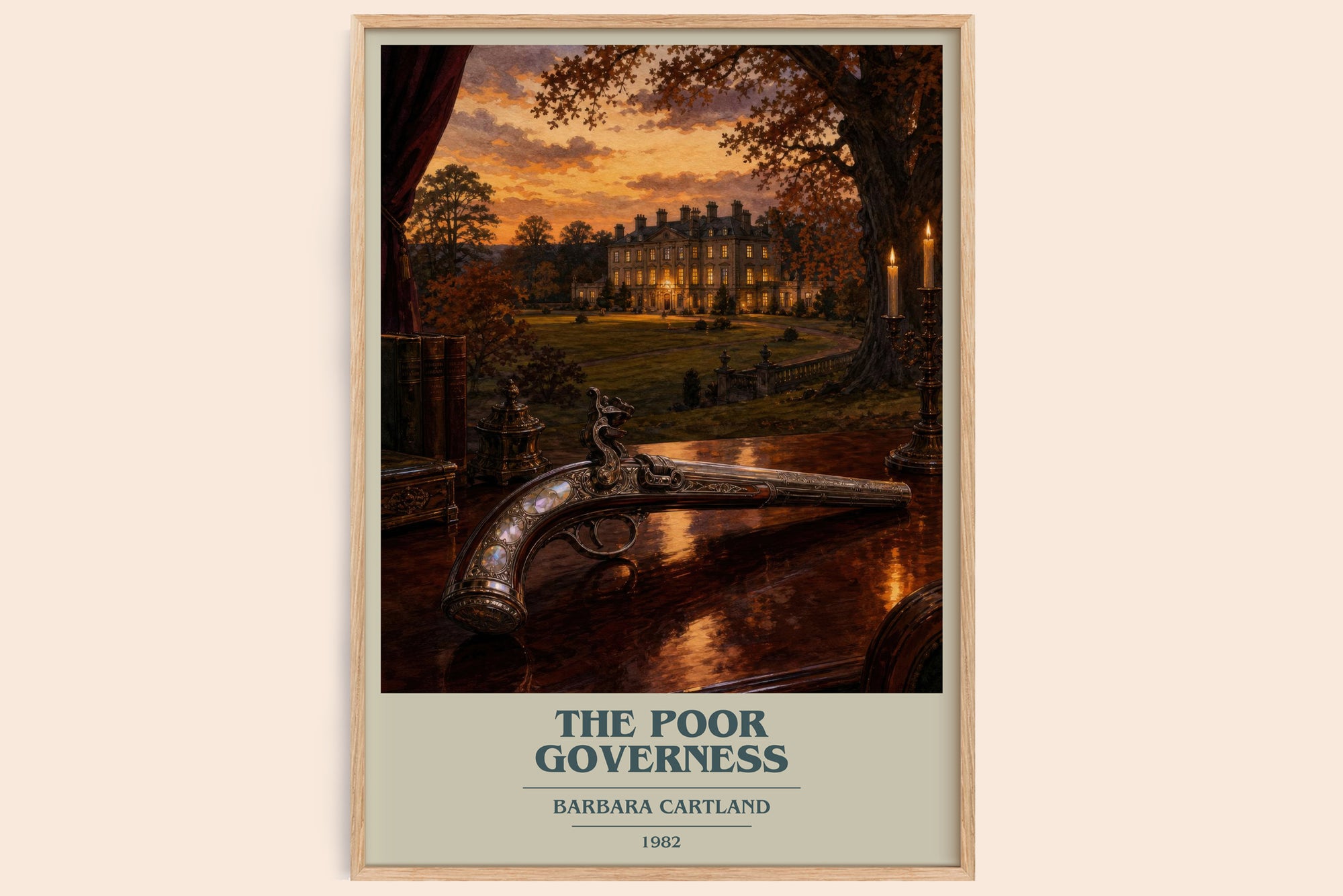 The Poor Governess book cover book poster by Barbara Cartland – framed literary art print