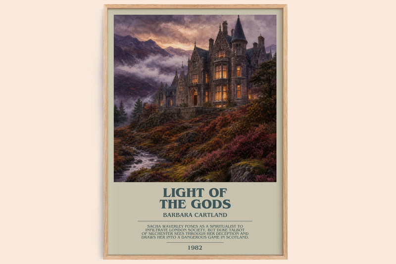 Light Of The Gods bookish book poster by Barbara Cartland – framed literary art print