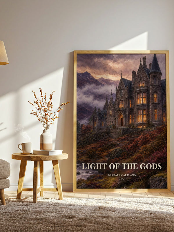 Light Of The Gods watercolour print in frame leaning in hallway – romance wall art