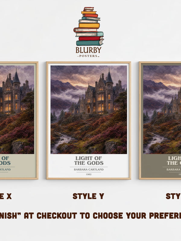 Light Of The Gods book cover print in frame leaning in hallway – romance wall art