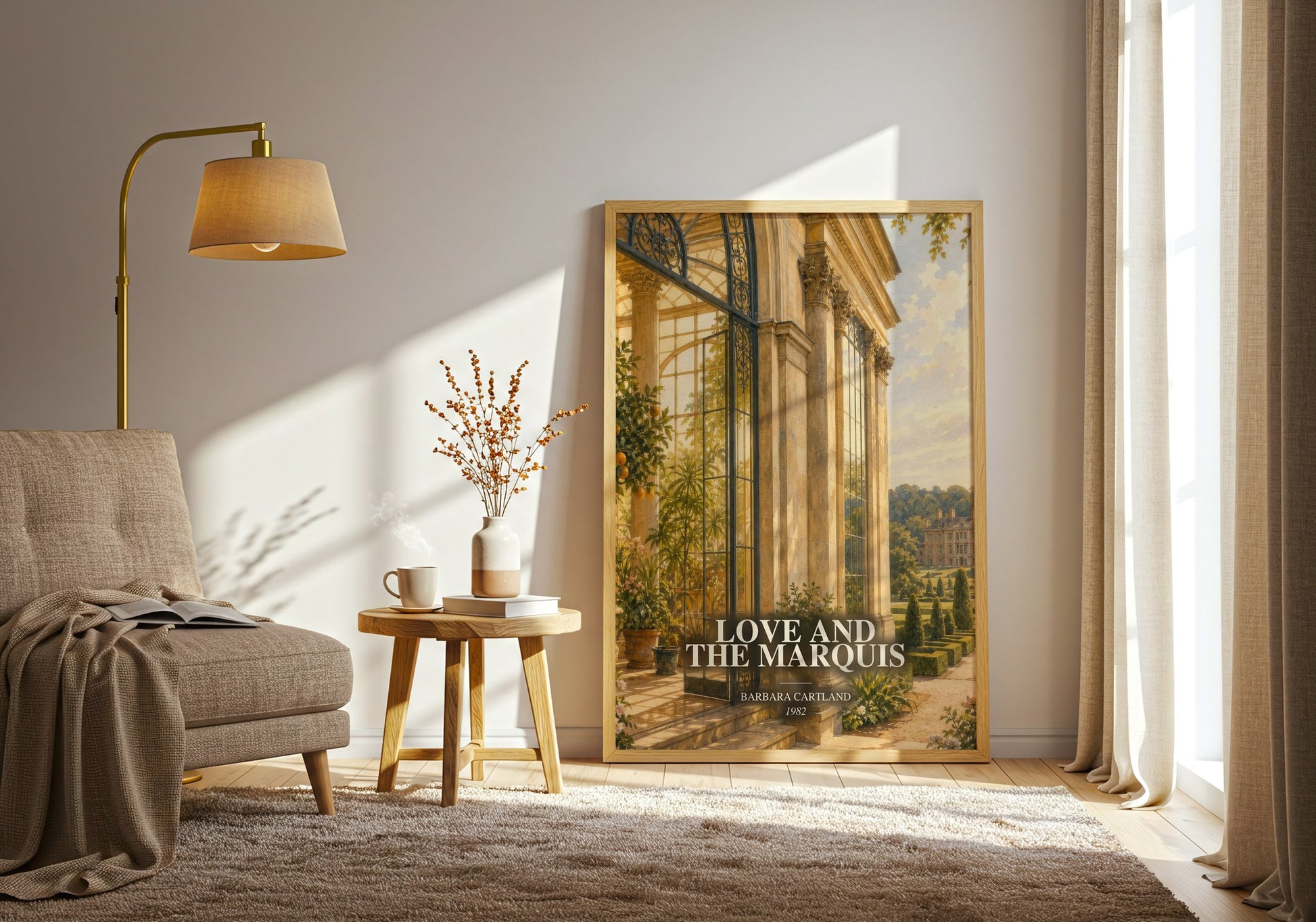 Love And The Marquis watercolour print in frame leaning in hallway – romance wall art