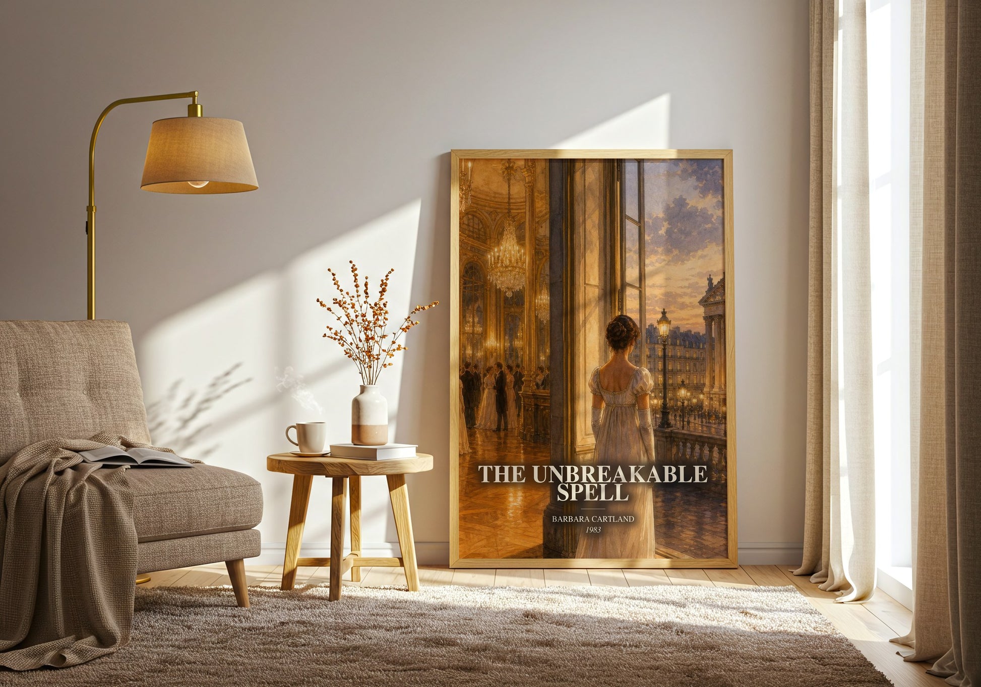 The Unbreakable Spell watercolour print in frame leaning in hallway – romance wall art