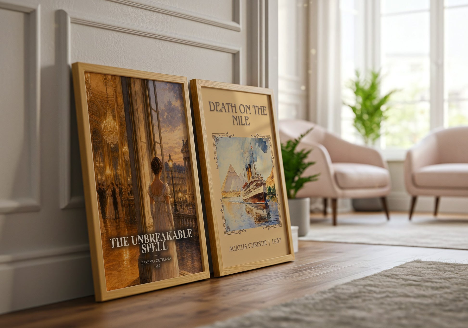 The Unbreakable Spell watercolour print framed by window – literary home decor