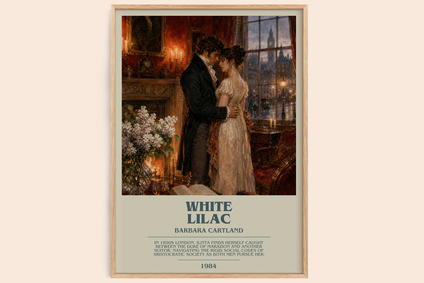 White Lilac bookish book poster by Barbara Cartland – framed literary art print
