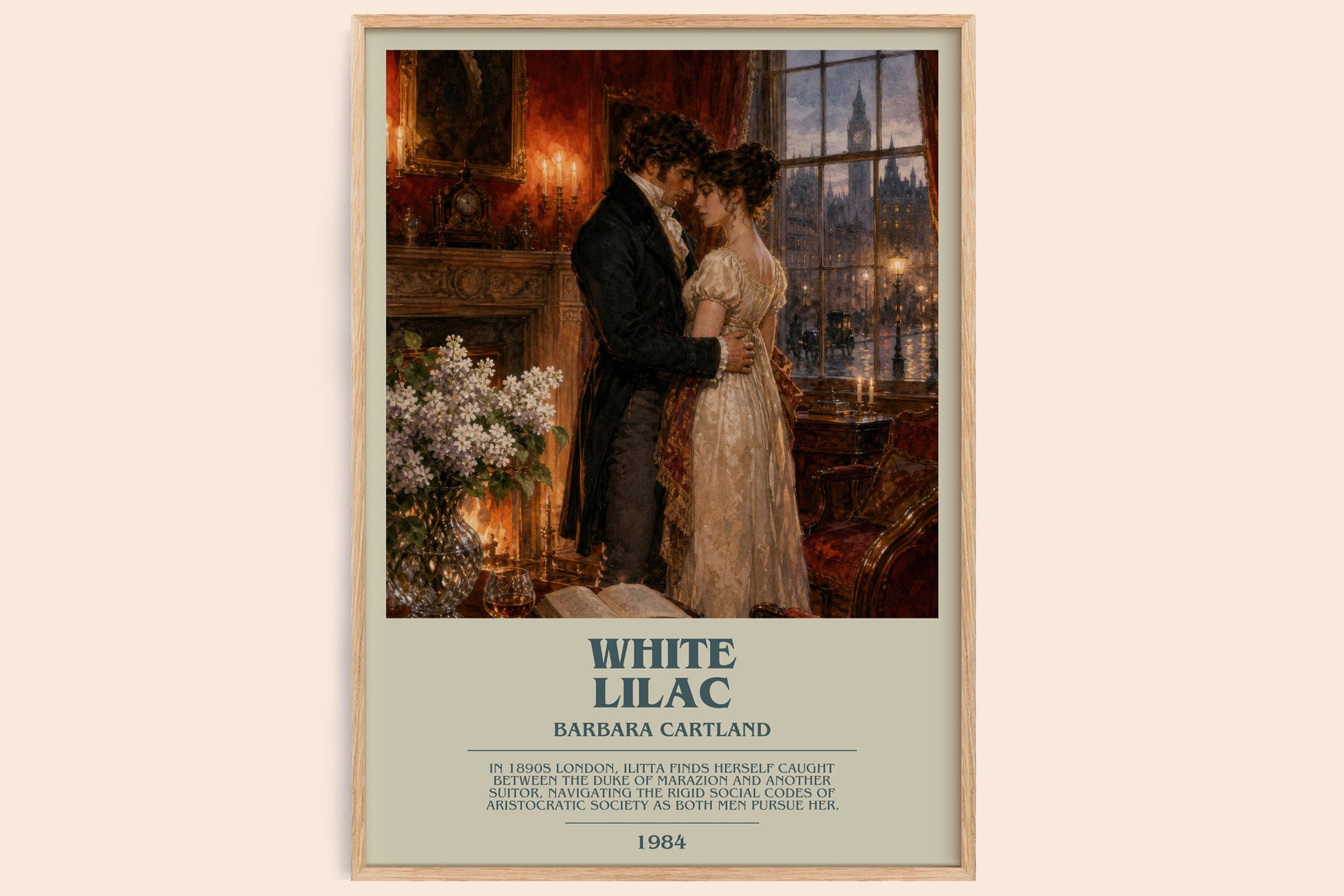 White Lilac bookish book poster by Barbara Cartland – framed literary art print