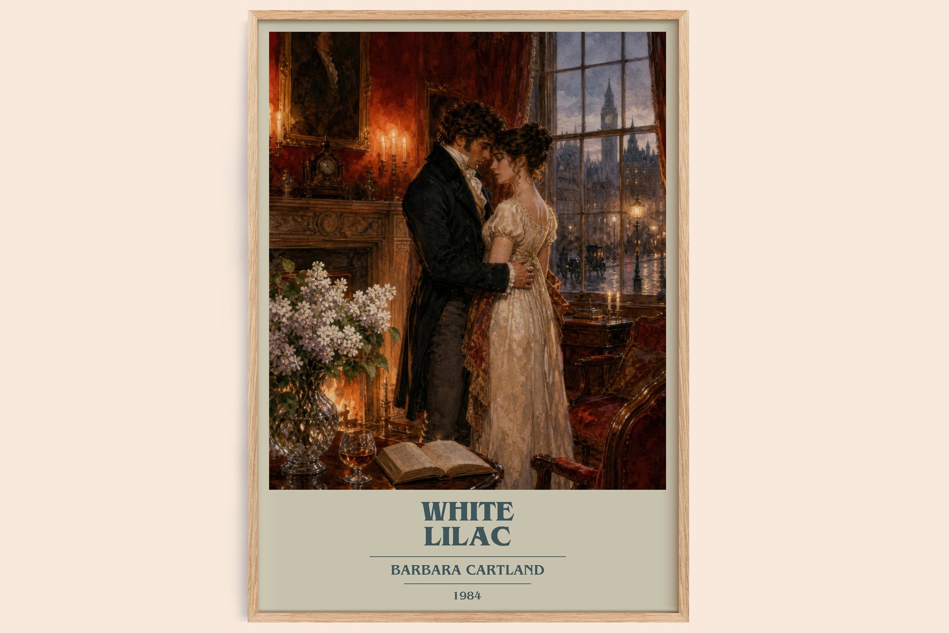 White Lilac book cover book poster by Barbara Cartland – framed literary art print