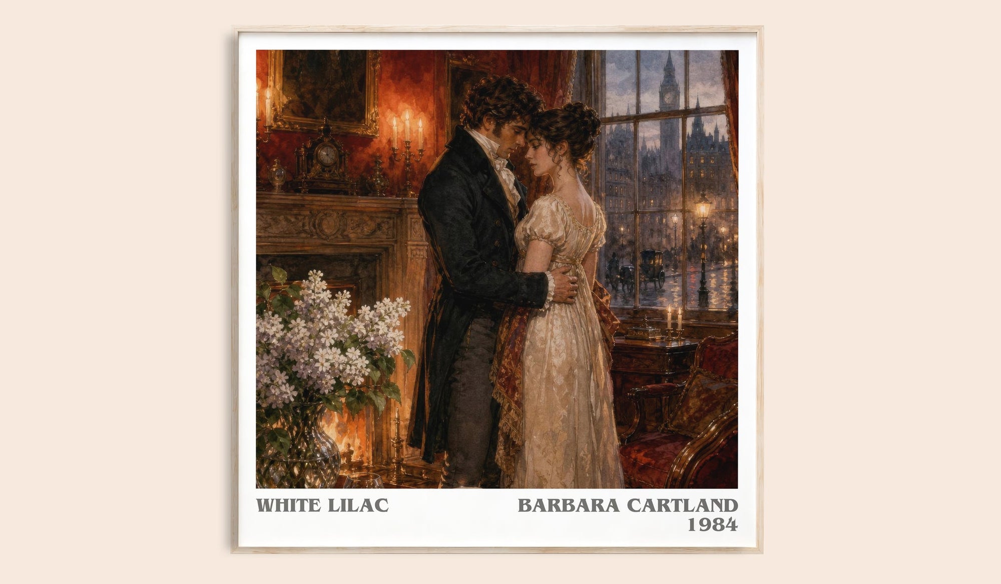 White Lilac literary book poster by Barbara Cartland – framed literary art print