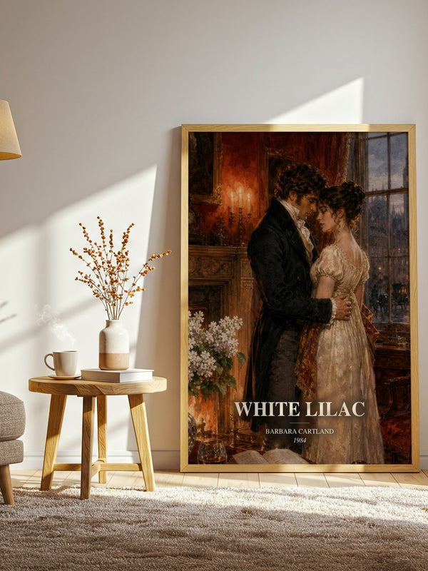White Lilac watercolour print in frame leaning in hallway – romance wall art