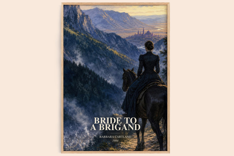 Bride To A Brigand watercolour book poster by Barbara Cartland – framed literary art print