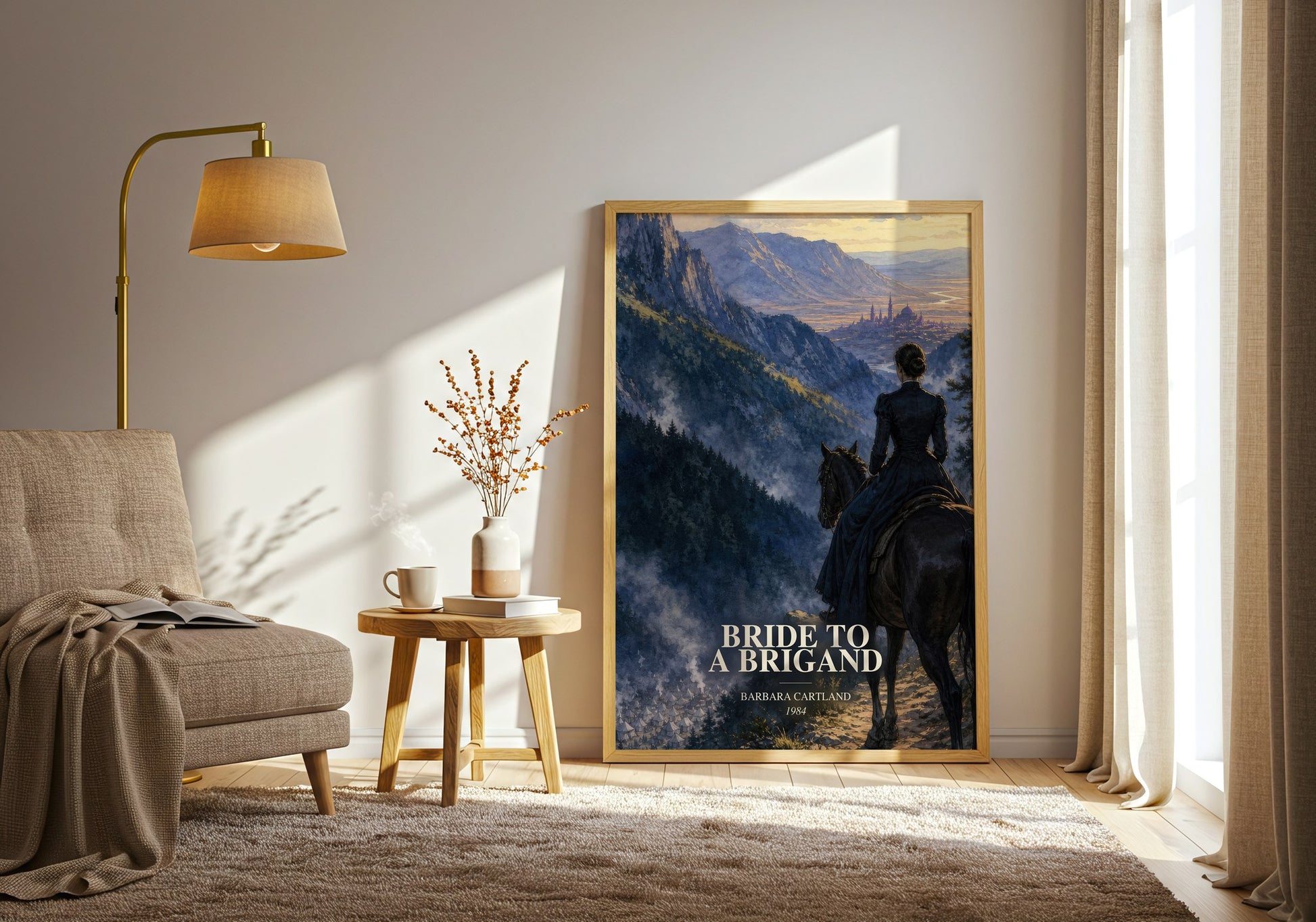 Bride To A Brigand watercolour print in frame leaning in hallway – romance wall art