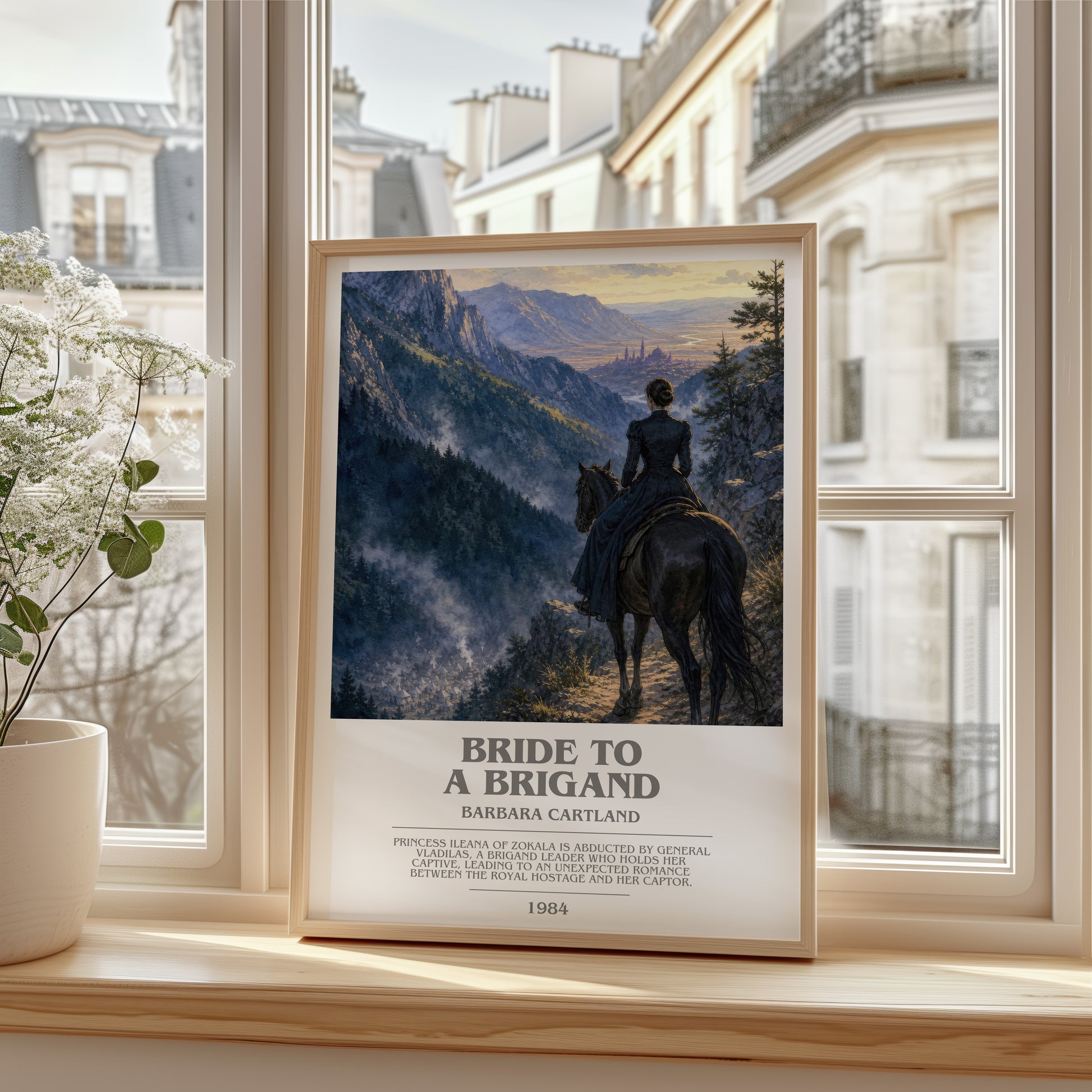 Bride To A Brigand bookish poster colour and style options – Barbara Cartland book art