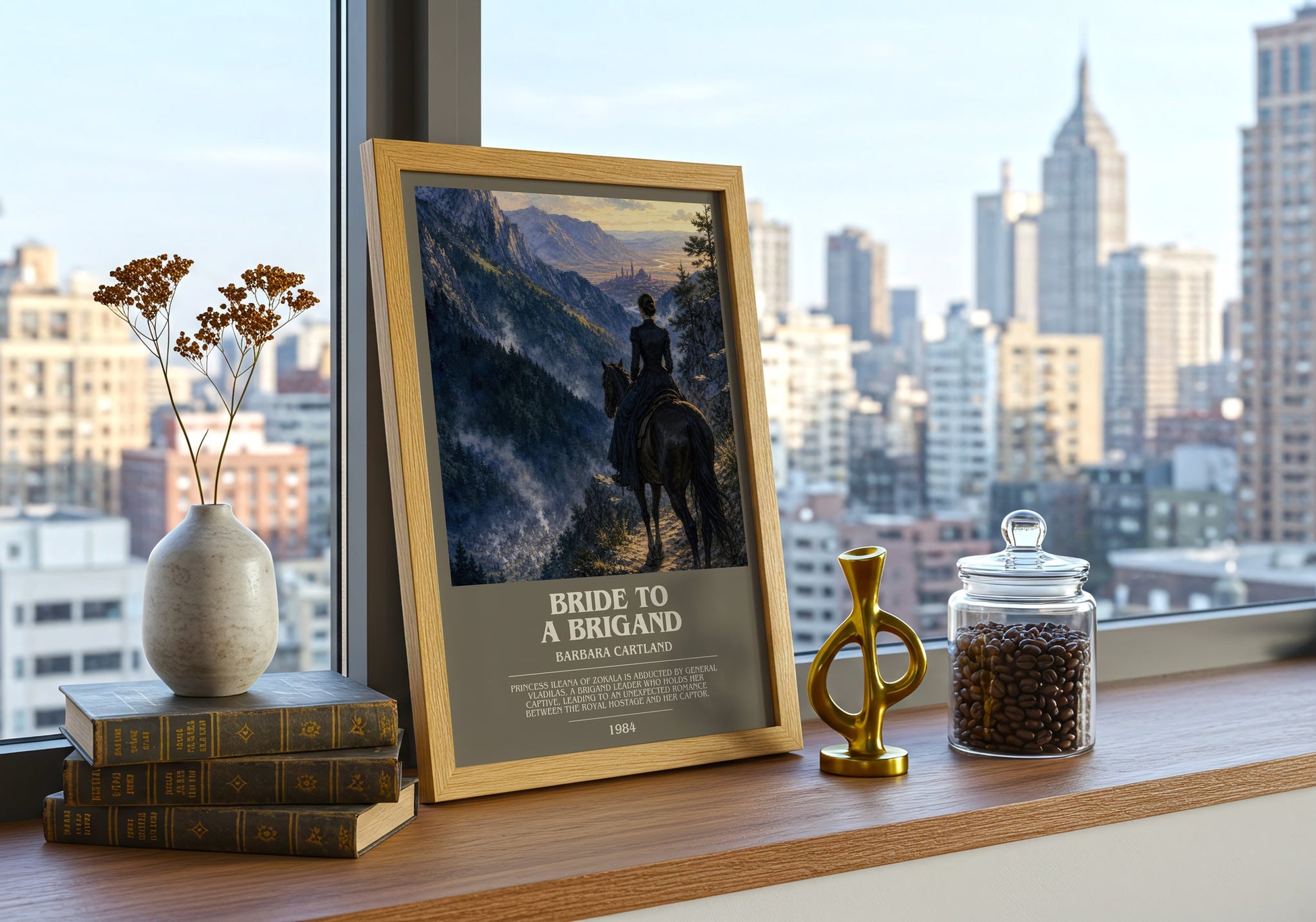 Bride To A Brigand bookish print framed by window – literary home decor