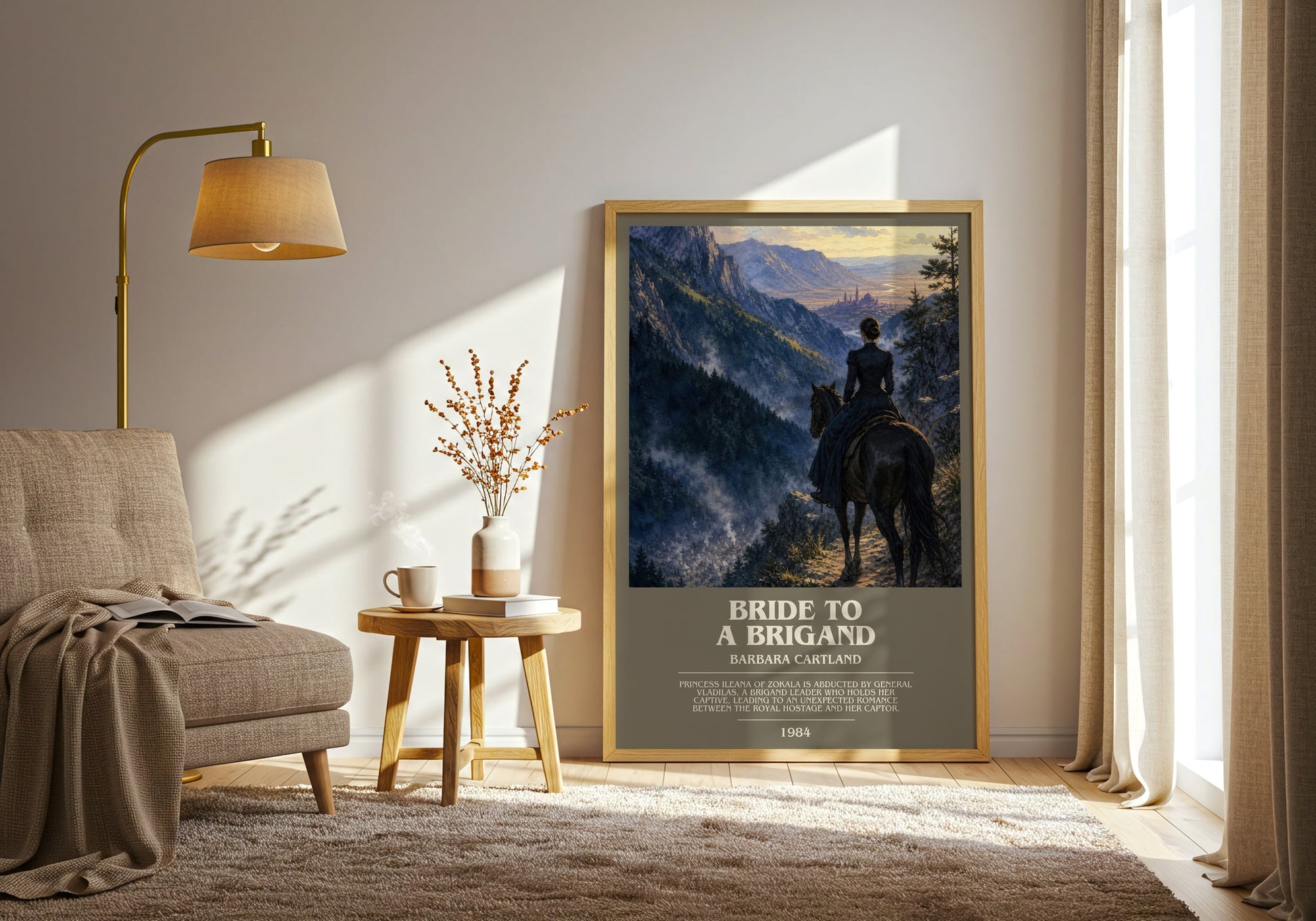 Bride To A Brigand bookish print on bookshelf – Barbara Cartland fan gift