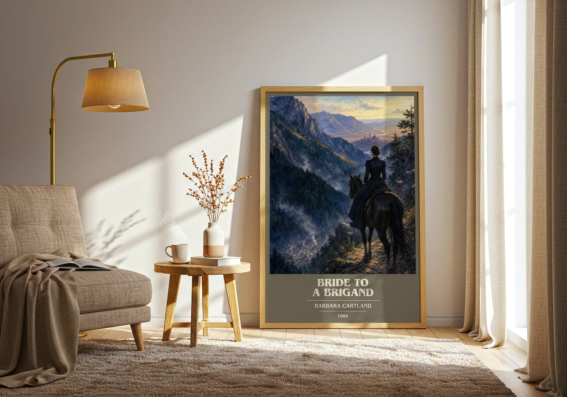 Bride To A Brigand book cover print on bookshelf – Barbara Cartland fan gift