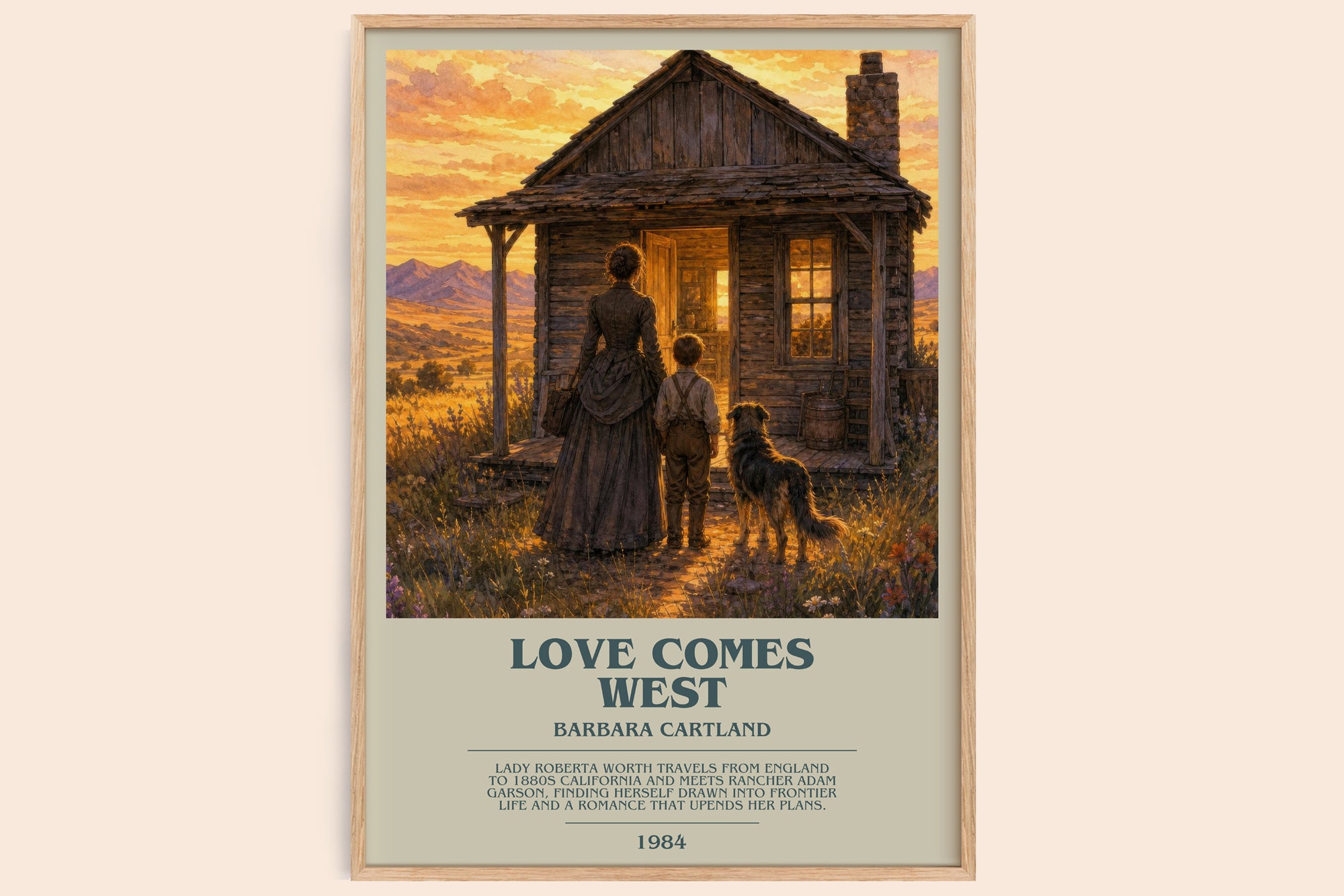 Love Comes West bookish book poster by Barbara Cartland – framed literary art print