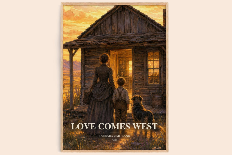 Love Comes West watercolour book poster by Barbara Cartland – framed literary art print