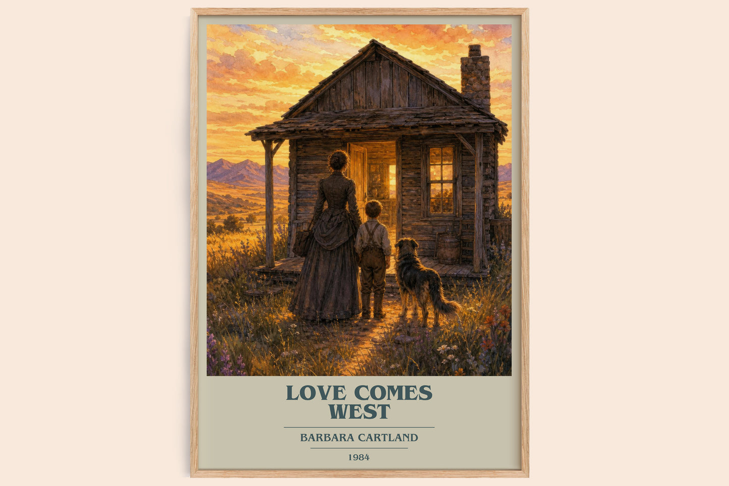 Love Comes West book cover book poster by Barbara Cartland – framed literary art print