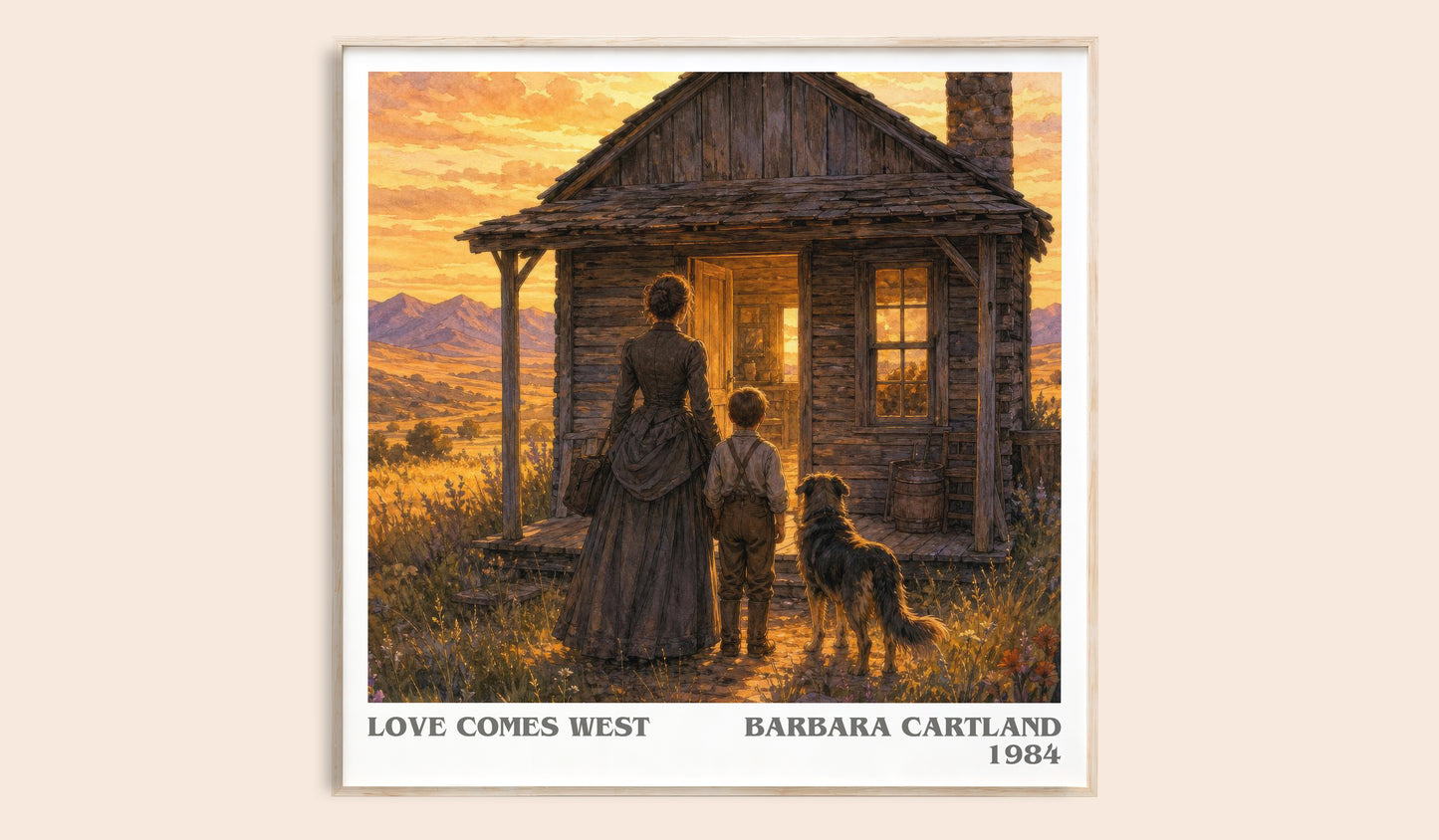 Love Comes West literary book poster by Barbara Cartland – framed literary art print
