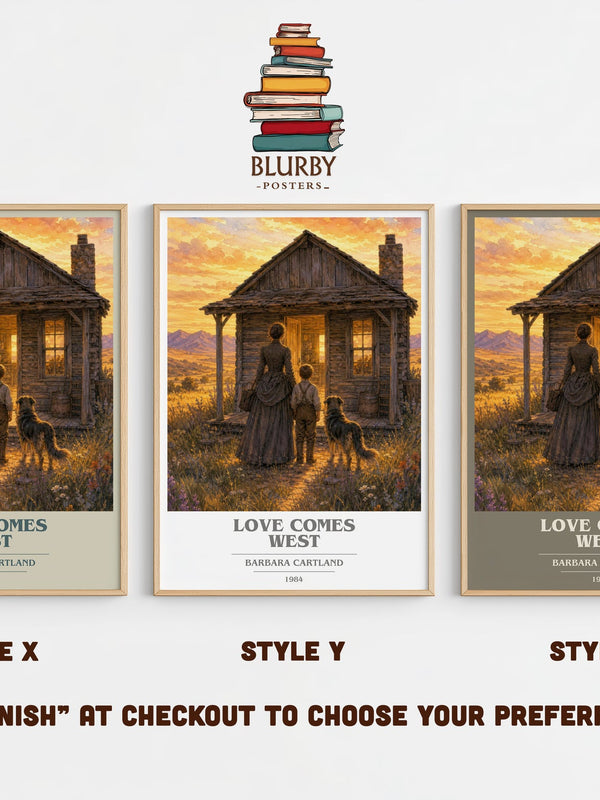 Love Comes West book cover print in frame leaning in hallway – romance wall art