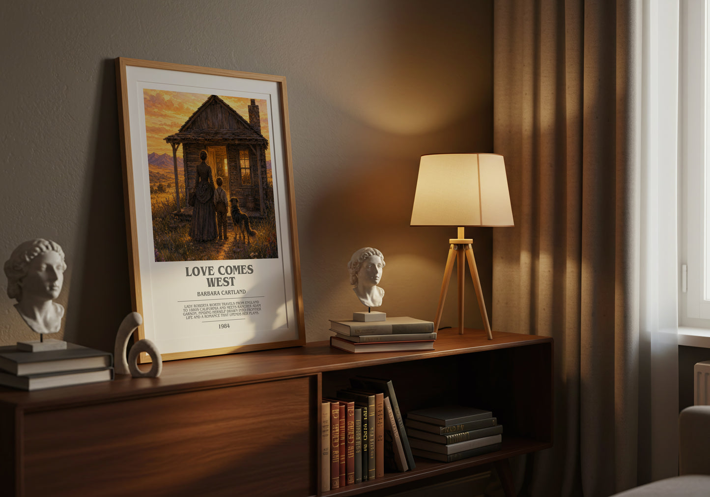 Love Comes West bookish book poster framed on wall – romance wall art