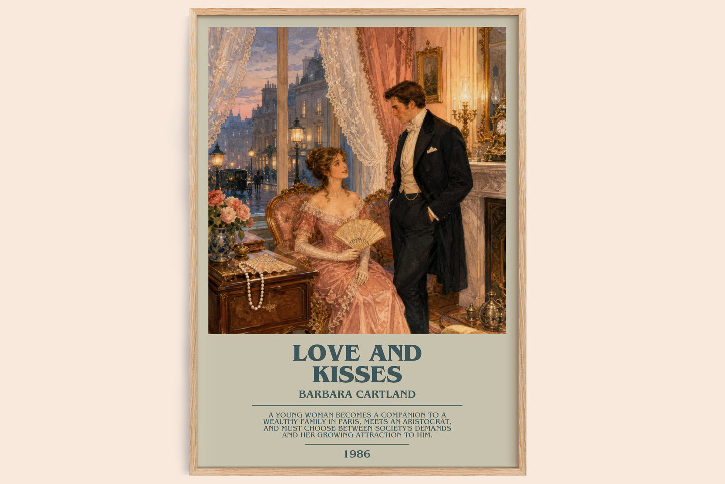 Love And Kisses bookish book poster by Barbara Cartland – framed literary art print