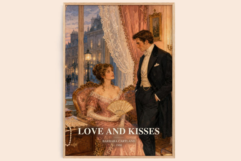 Love And Kisses watercolour book poster by Barbara Cartland – framed literary art print
