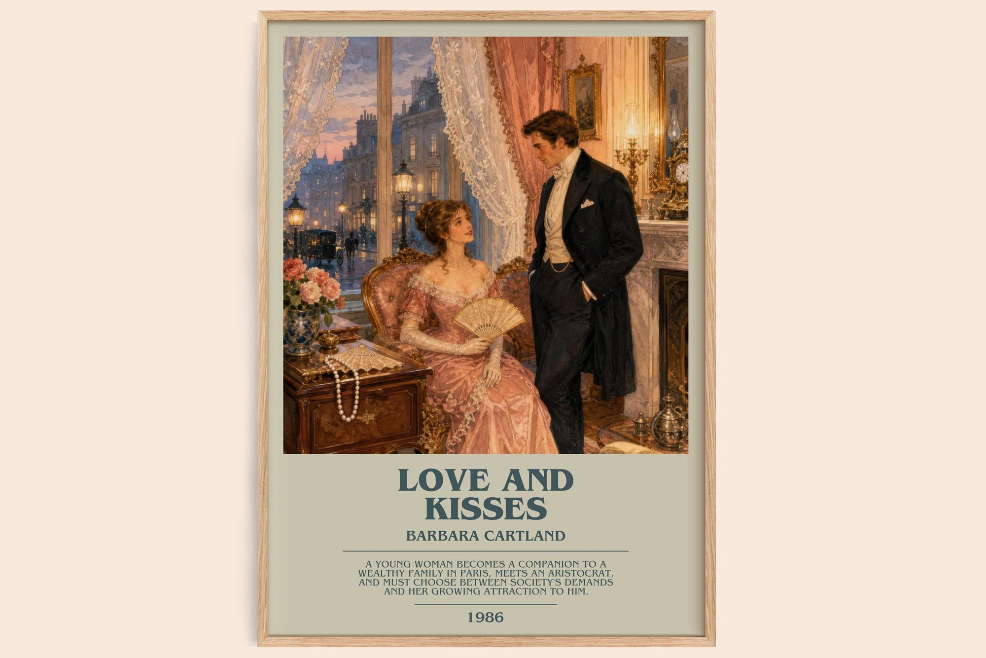 Love And Kisses bookish book poster by Barbara Cartland – framed literary art print