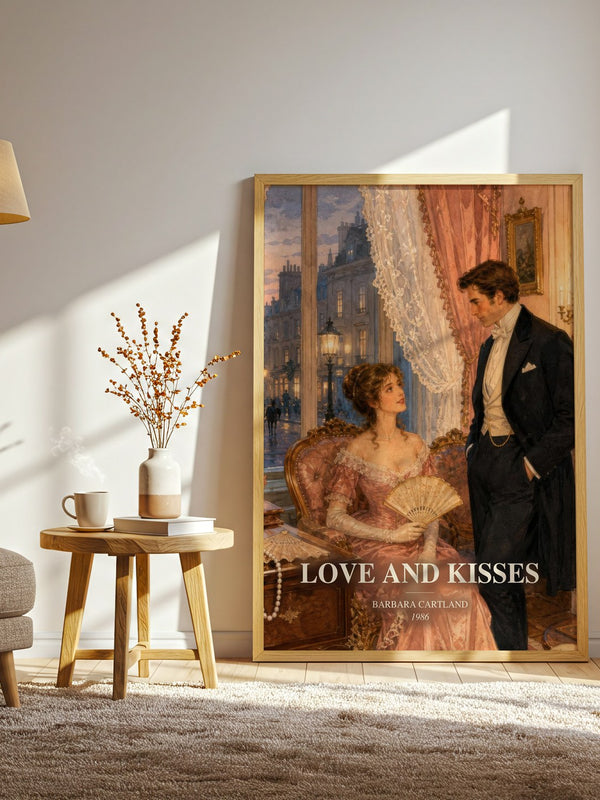 Love And Kisses watercolour print in frame leaning in hallway – romance wall art