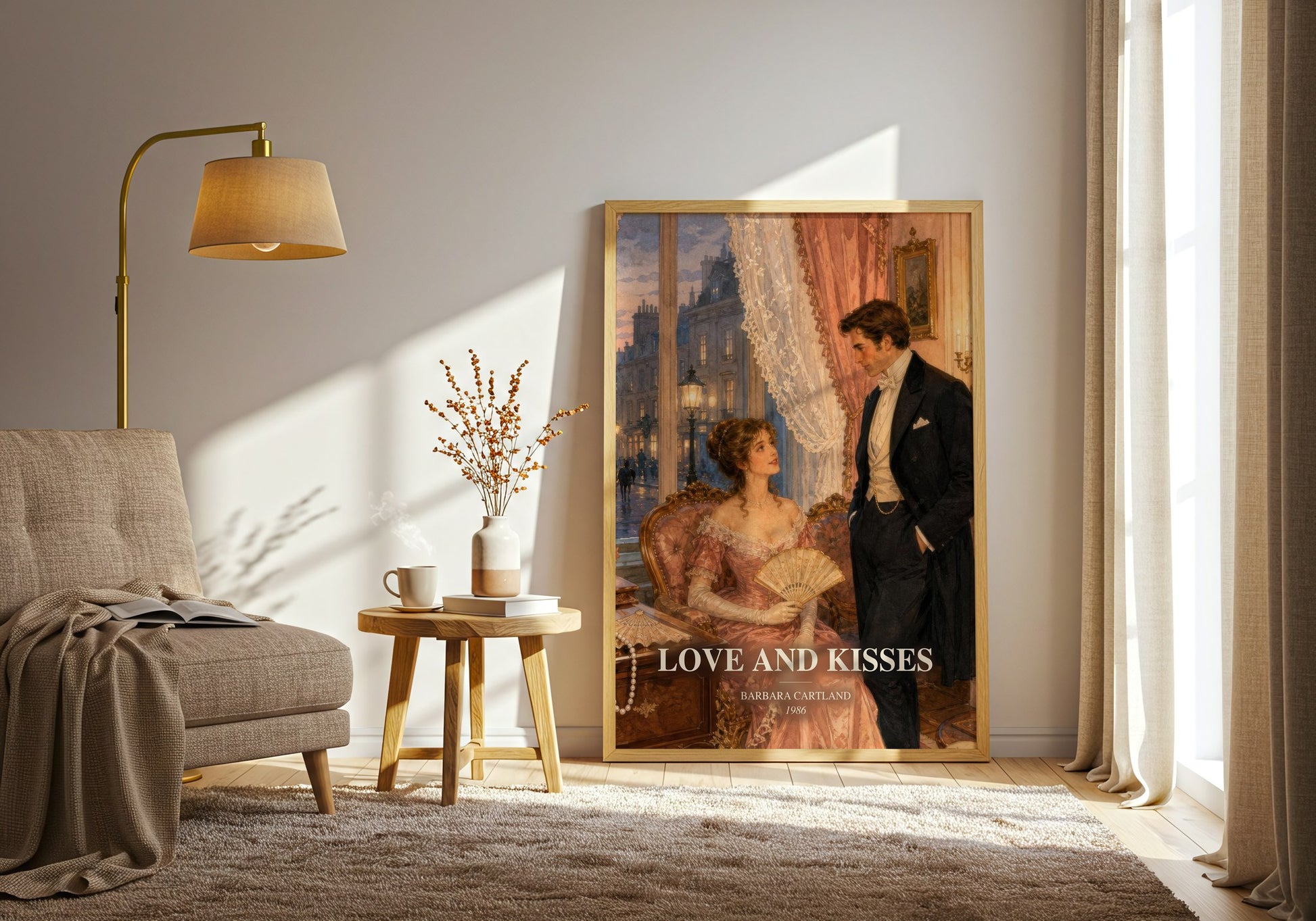 Love And Kisses watercolour print in frame leaning in hallway – romance wall art