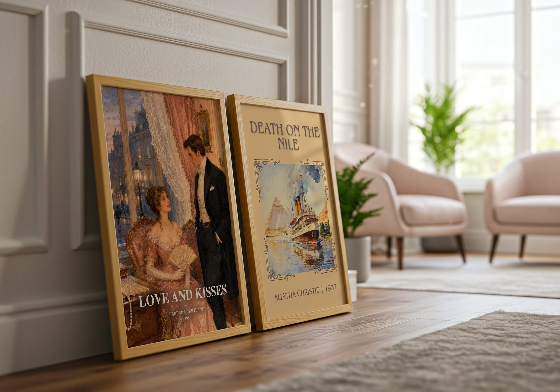 Love And Kisses watercolour print framed by window – literary home decor