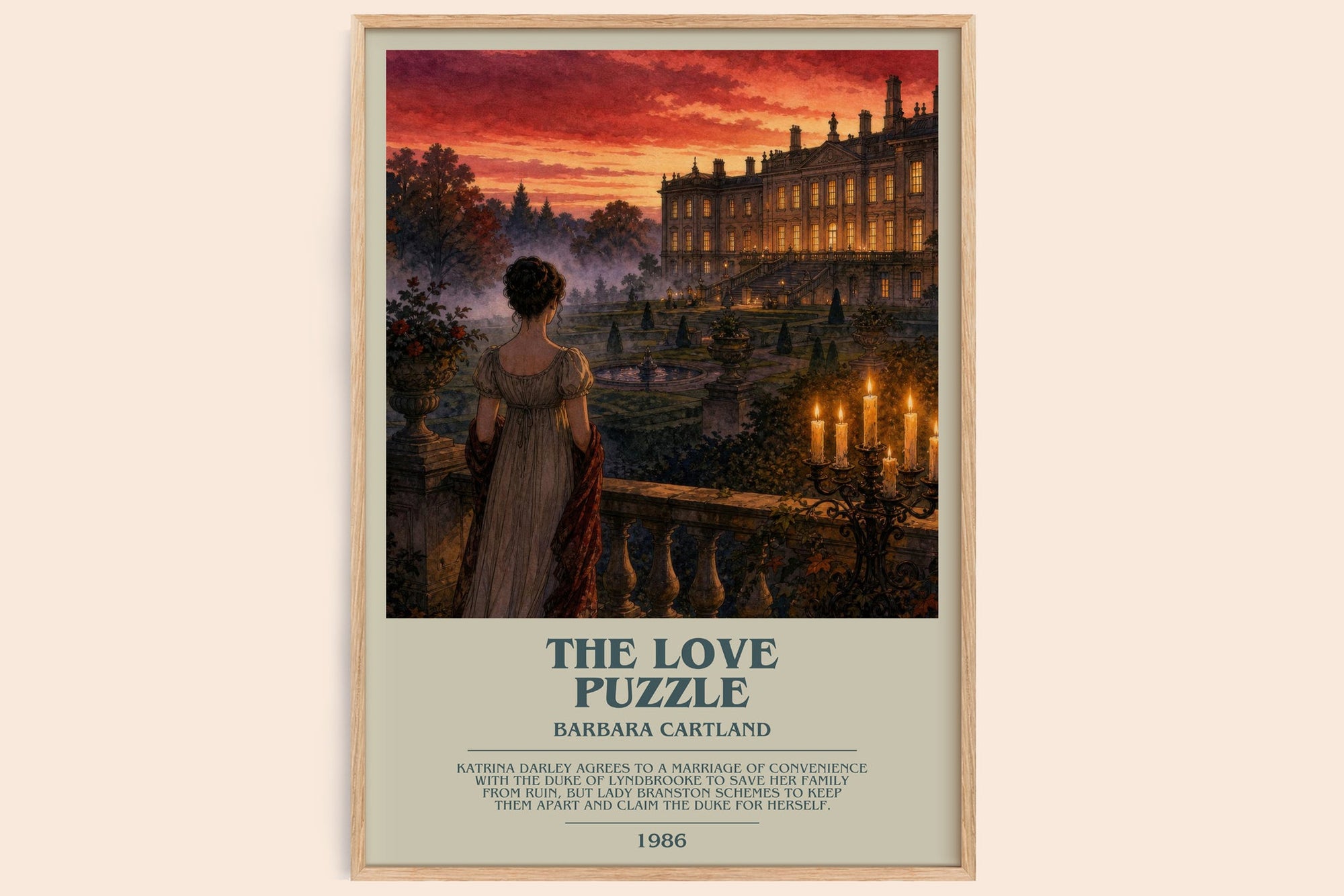 The Love Puzzle bookish book poster by Barbara Cartland – framed literary art print