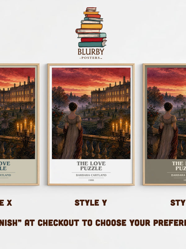 The Love Puzzle book cover print in frame leaning in hallway – romance wall art