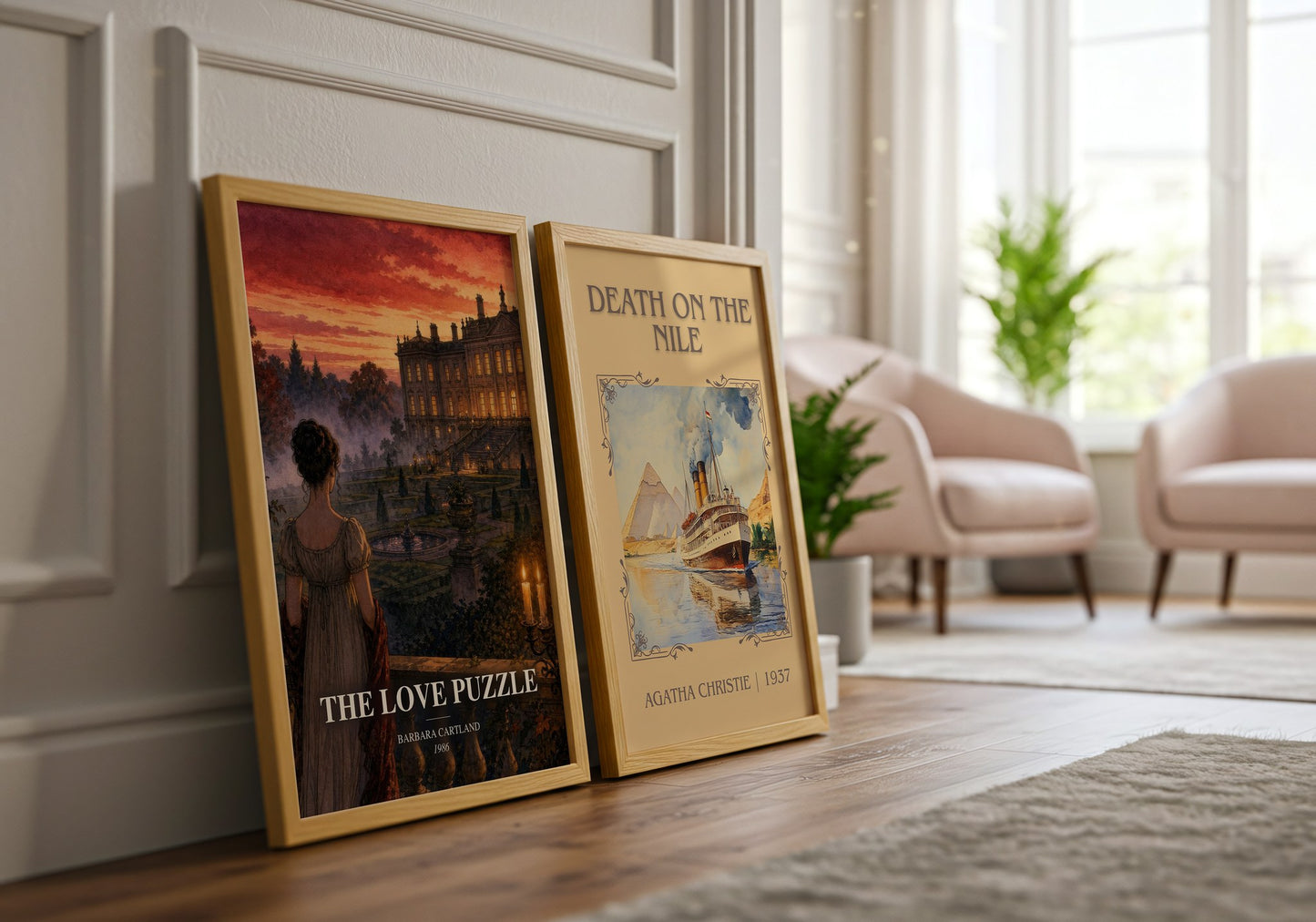 The Love Puzzle watercolour print framed by window – literary home decor