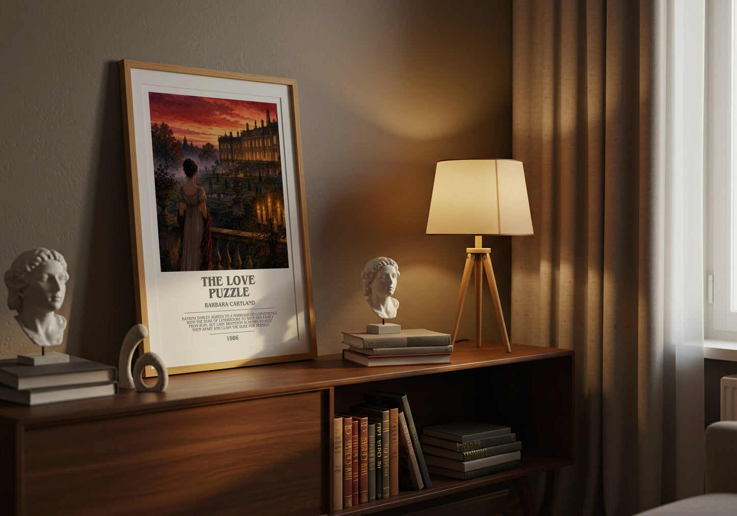 The Love Puzzle bookish book poster framed on wall – romance wall art