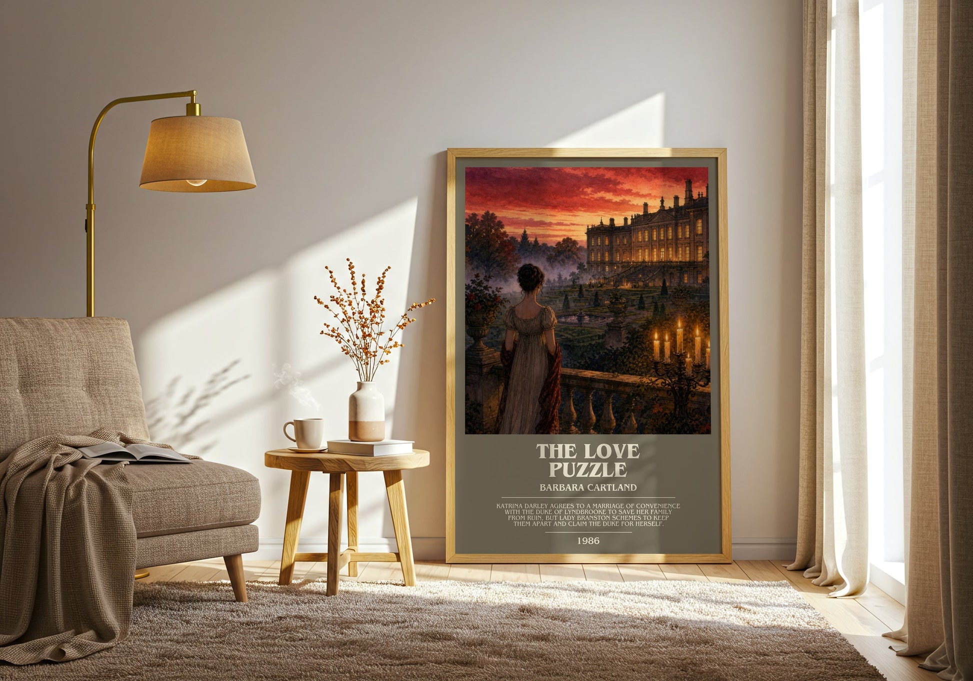 The Love Puzzle bookish print on bookshelf – Barbara Cartland fan gift