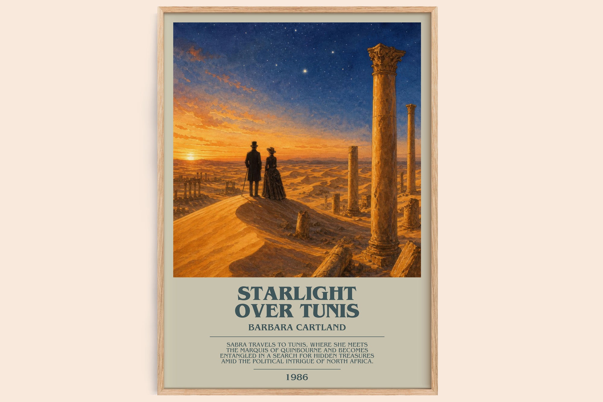Starlight Over Tunis bookish book poster by Barbara Cartland – framed literary art print