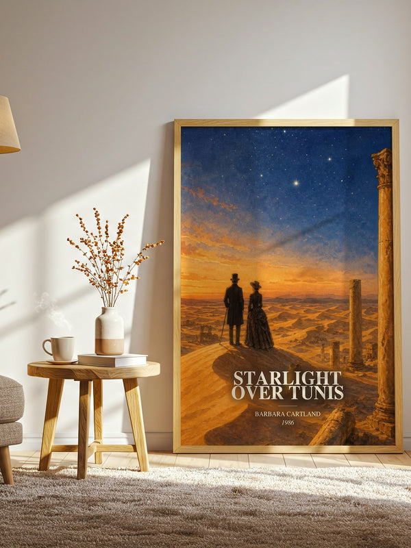 Starlight Over Tunis watercolour print in frame leaning in hallway – romance wall art