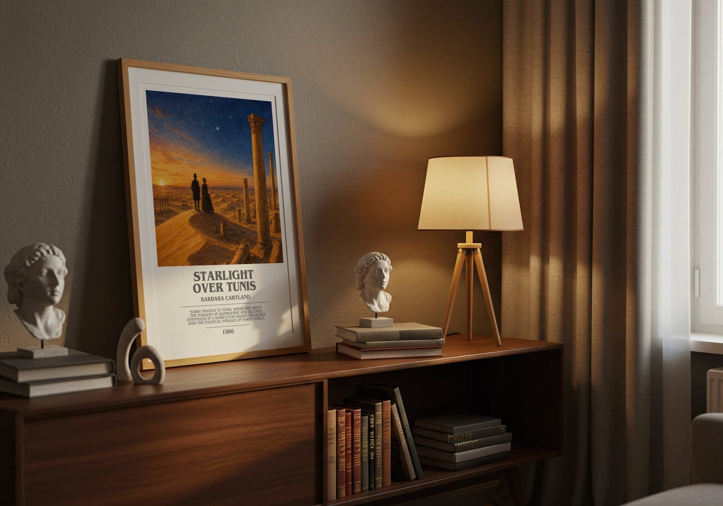 Starlight Over Tunis bookish book poster framed on wall – romance wall art