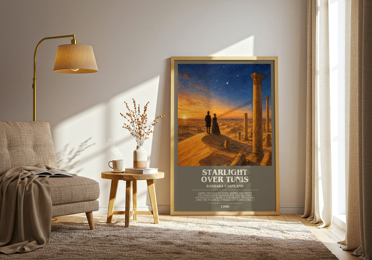 Starlight Over Tunis bookish print on bookshelf – Barbara Cartland fan gift