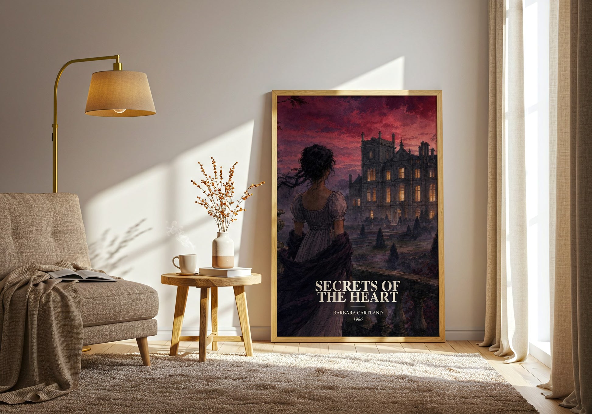 Secrets Of The Heart watercolour print in frame leaning in hallway – romance wall art