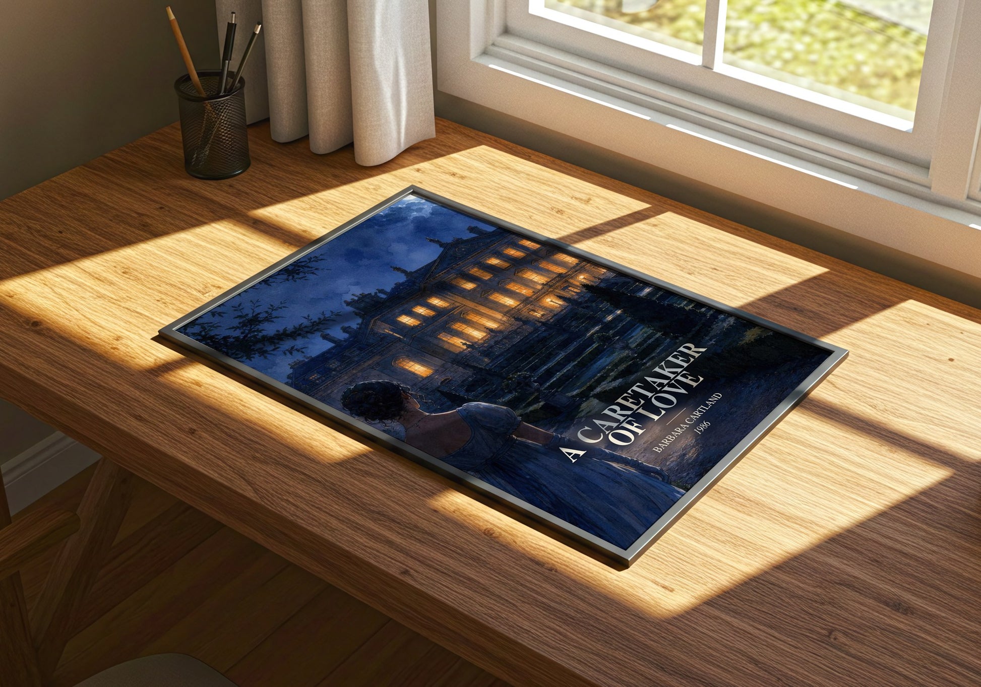 A Caretaker Of Love watercolour book poster framed on wall – romance wall art