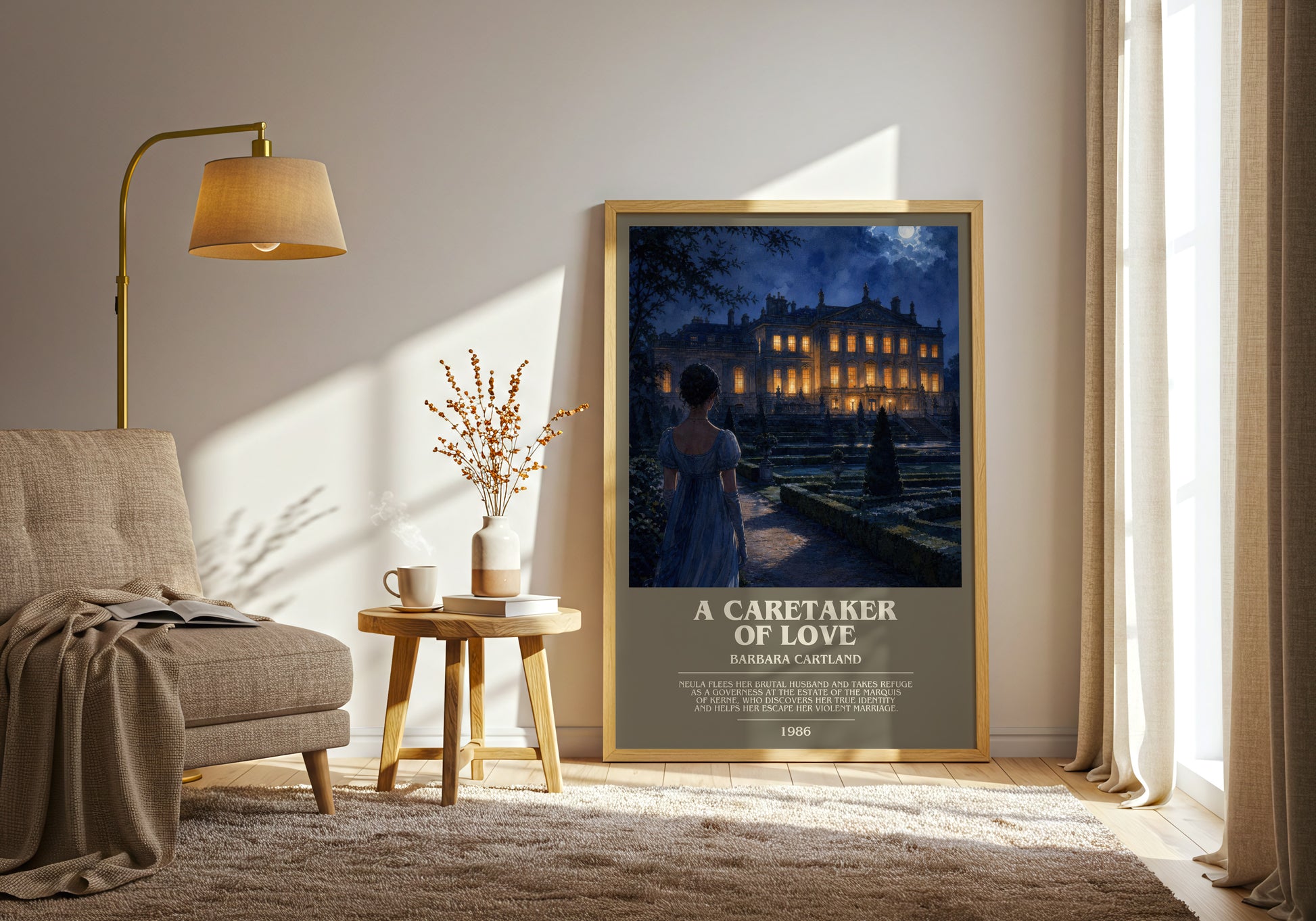 A Caretaker Of Love bookish print on bookshelf – Barbara Cartland fan gift