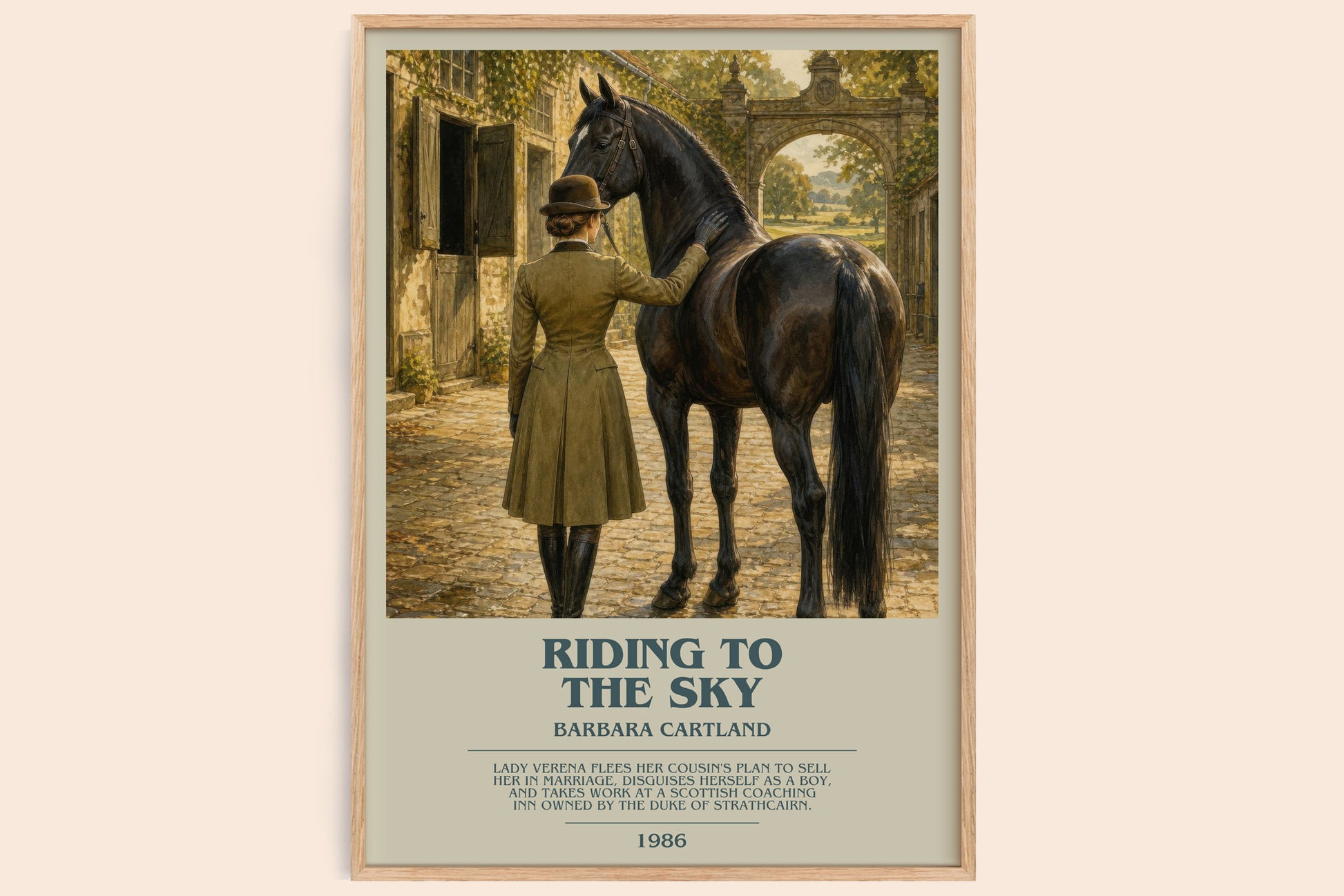Riding To The Sky bookish book poster by Barbara Cartland – framed literary art print