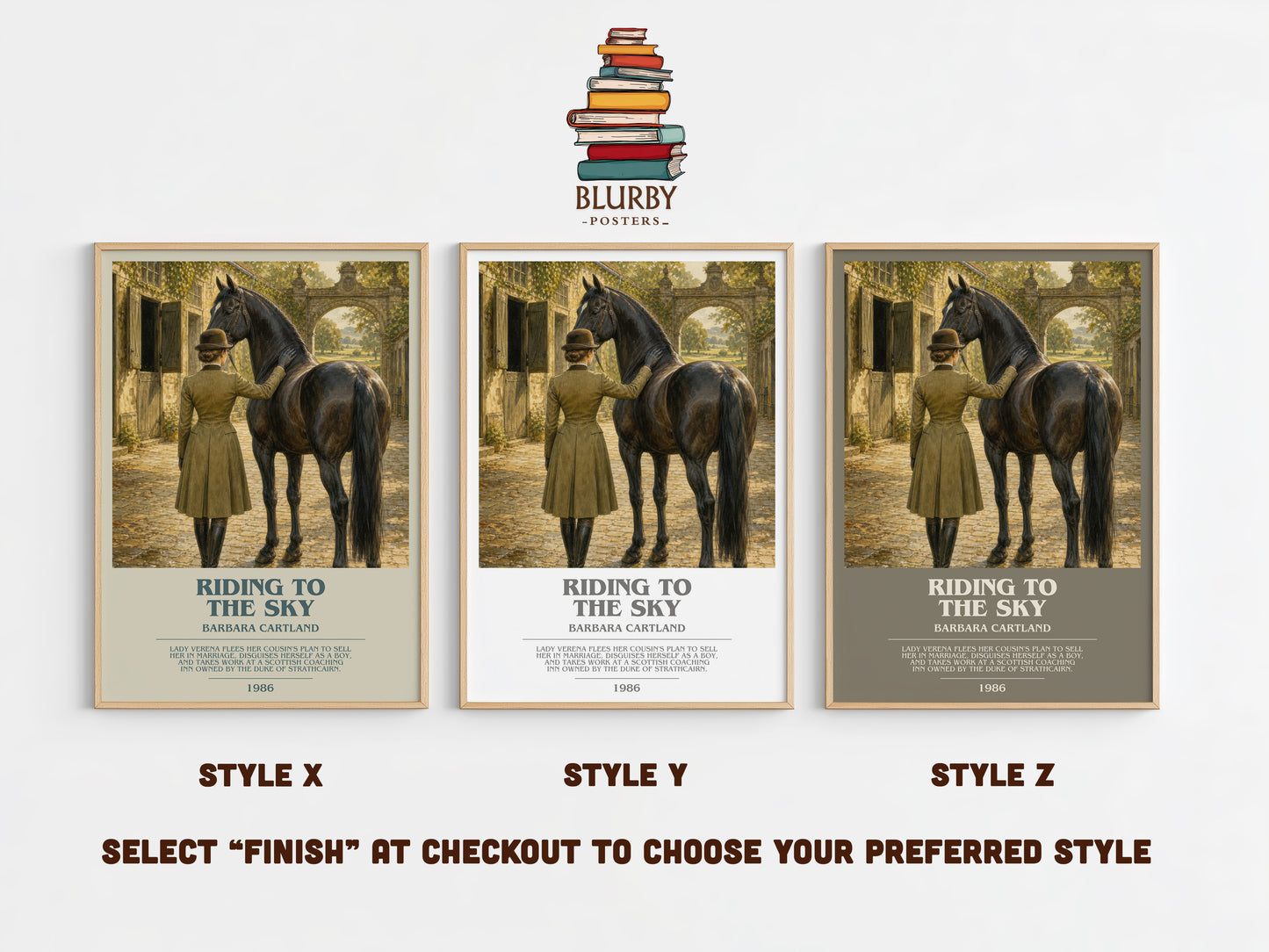 Riding To The Sky bookish print in frame leaning in hallway – romance wall art