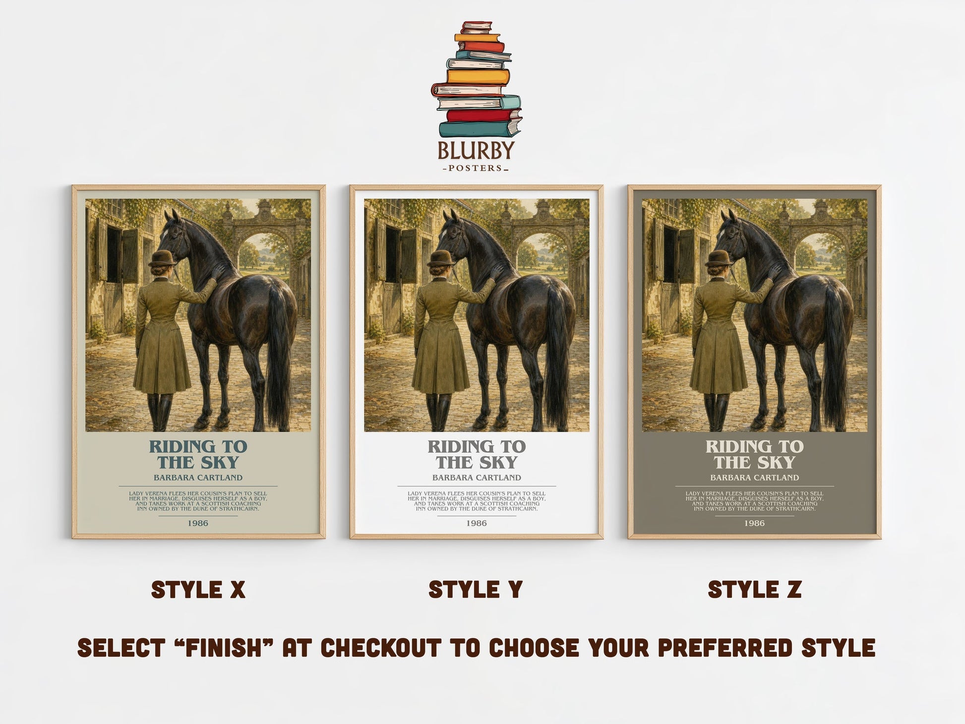 Riding To The Sky bookish print in frame leaning in hallway – romance wall art